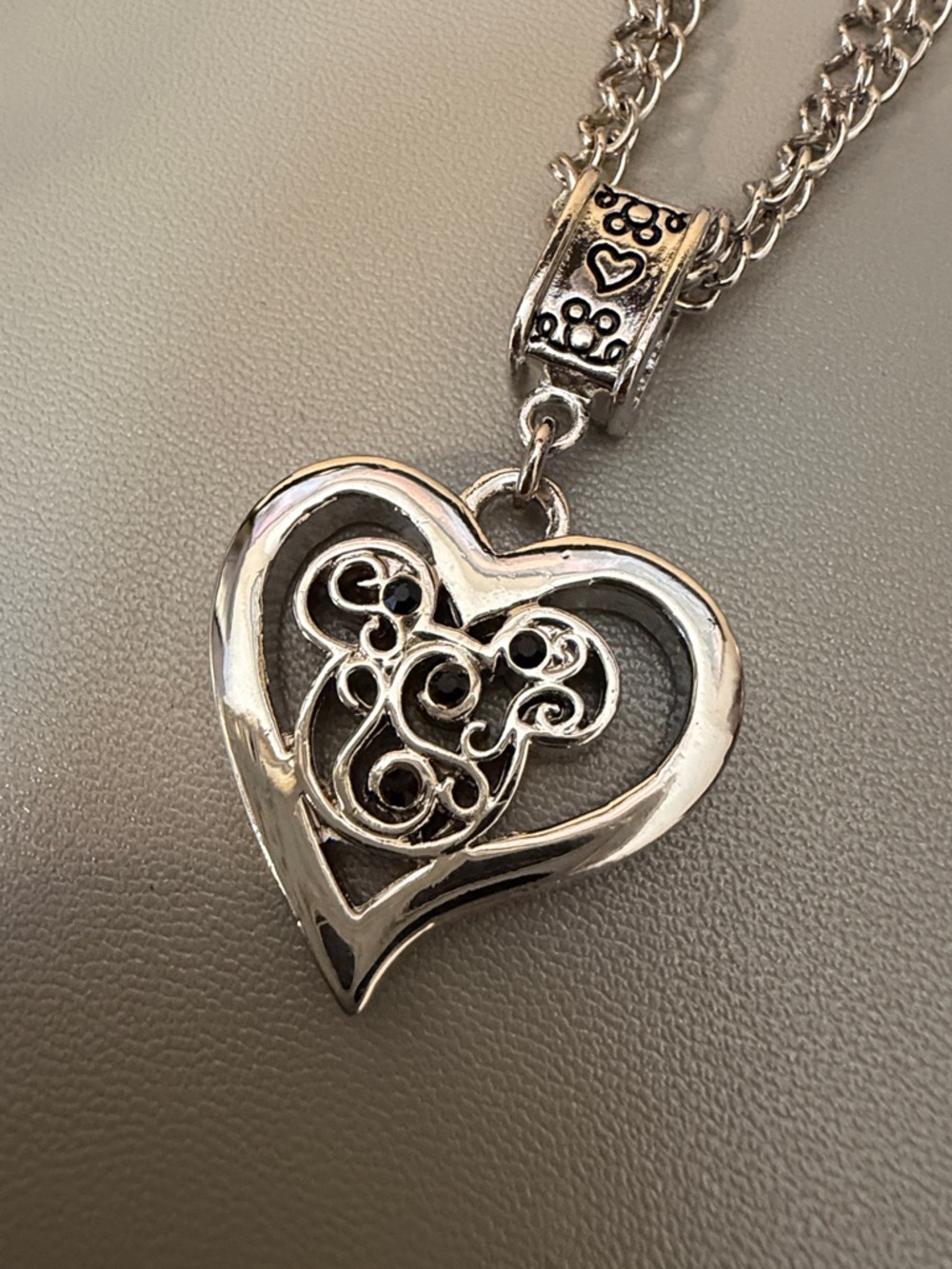 Mickey Mouse Silver Heart Pendant Necklace with Black Accents - Picture 6 of 7